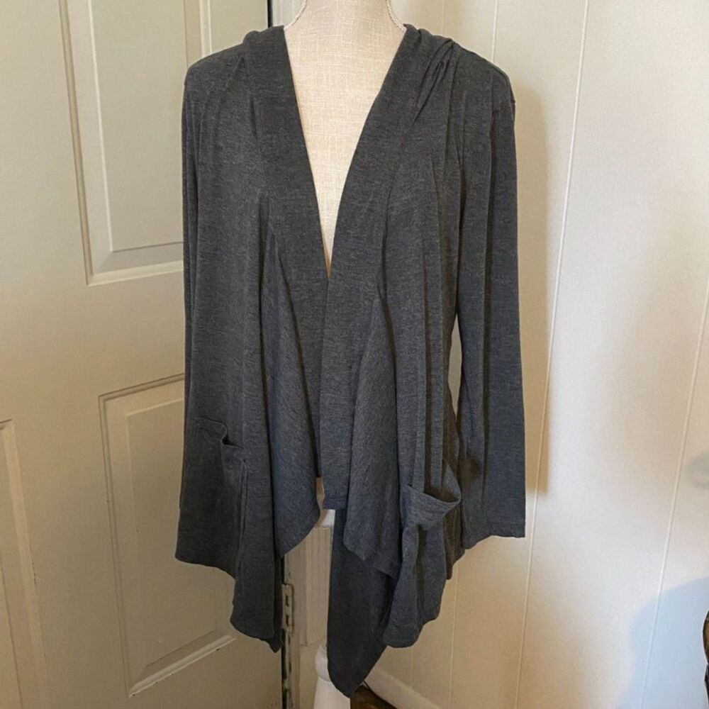 a.n.a. Gray Hooded High Low Long Sleeve Cardigan Size XL